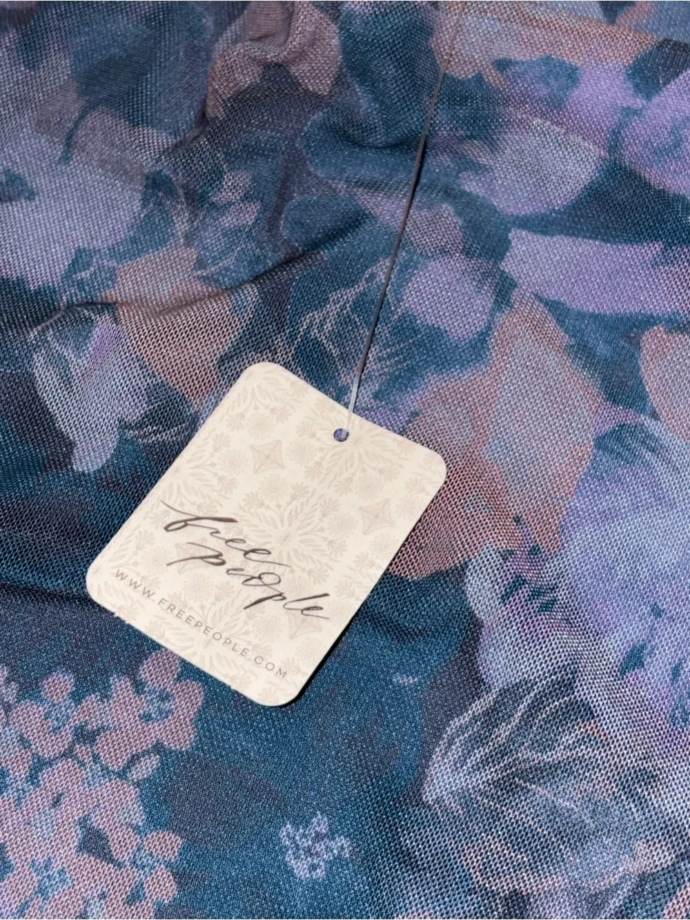 NWT women FREE PEOPLE blue floral mesh off the shoulder long sleeve mini dress s